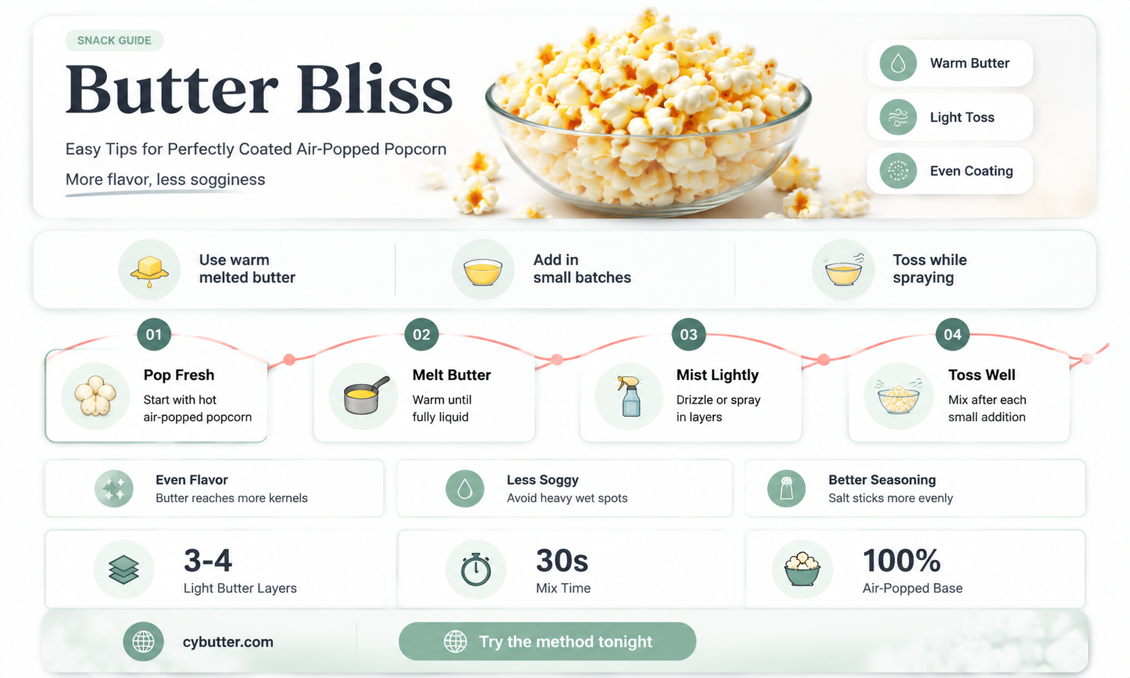 how to get butter onto air popped popcorn