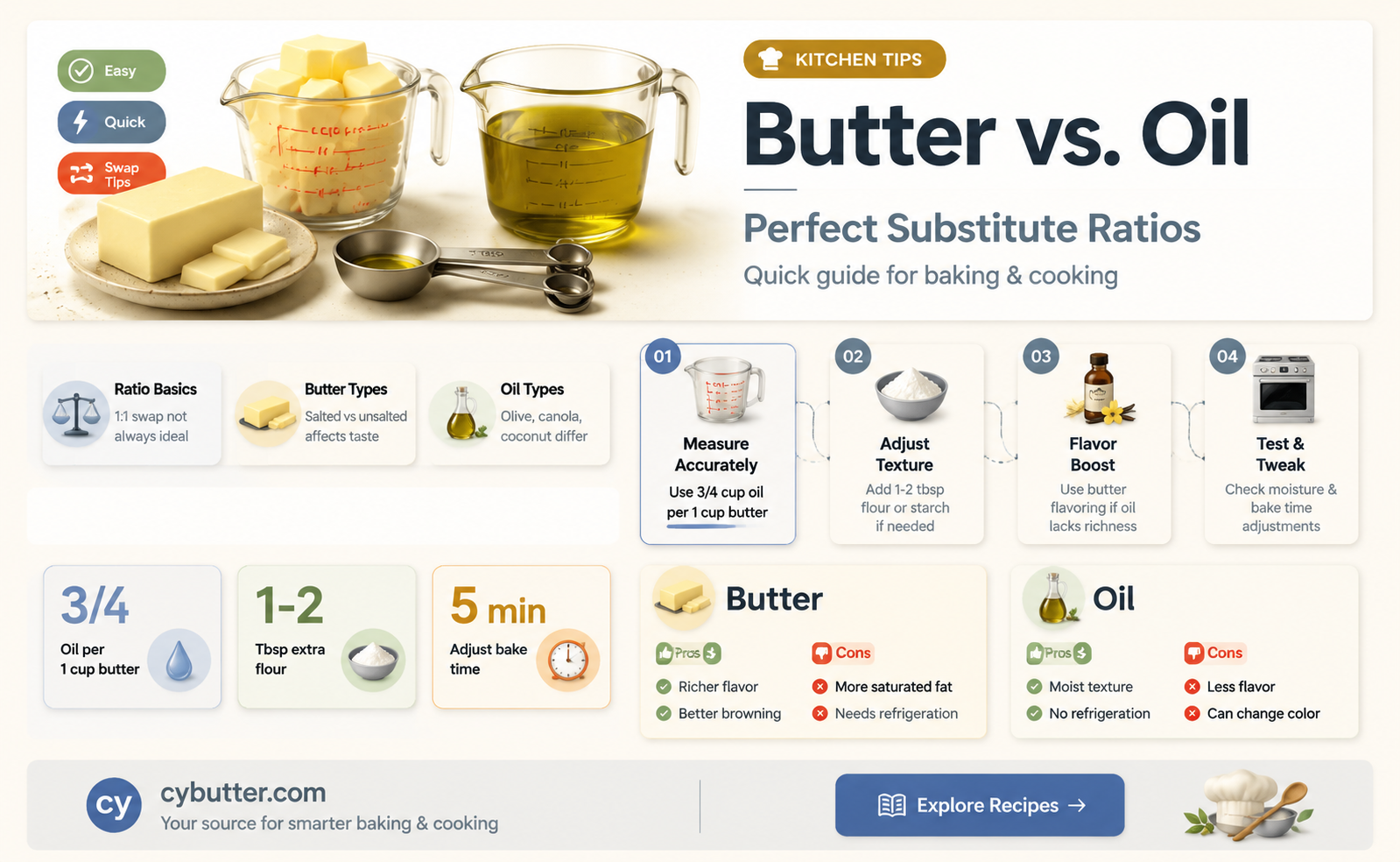 how much butter to use instead of oil