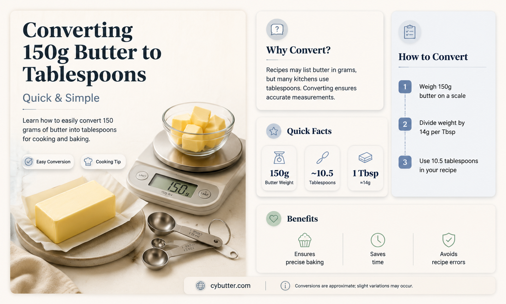 how many tablespoons in 150g of butter