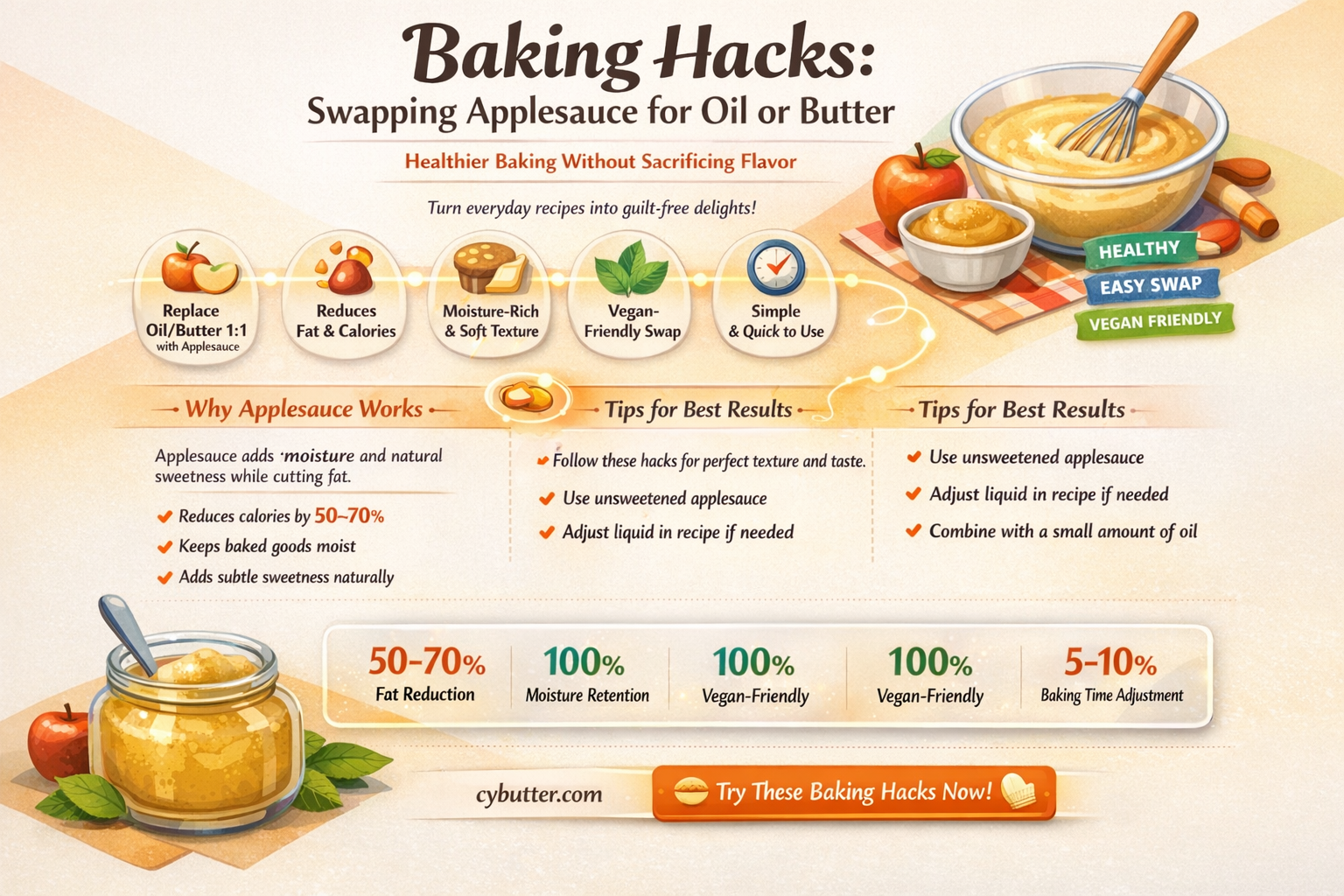 can applesauce be substituted for oil or butter in baking