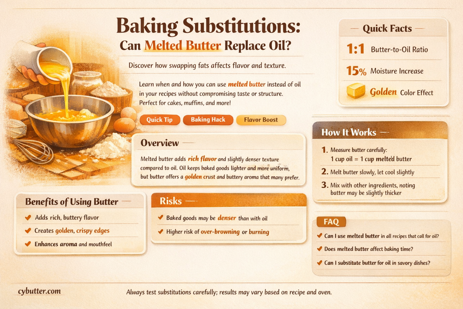 can melted butter be substituted for oil in baking