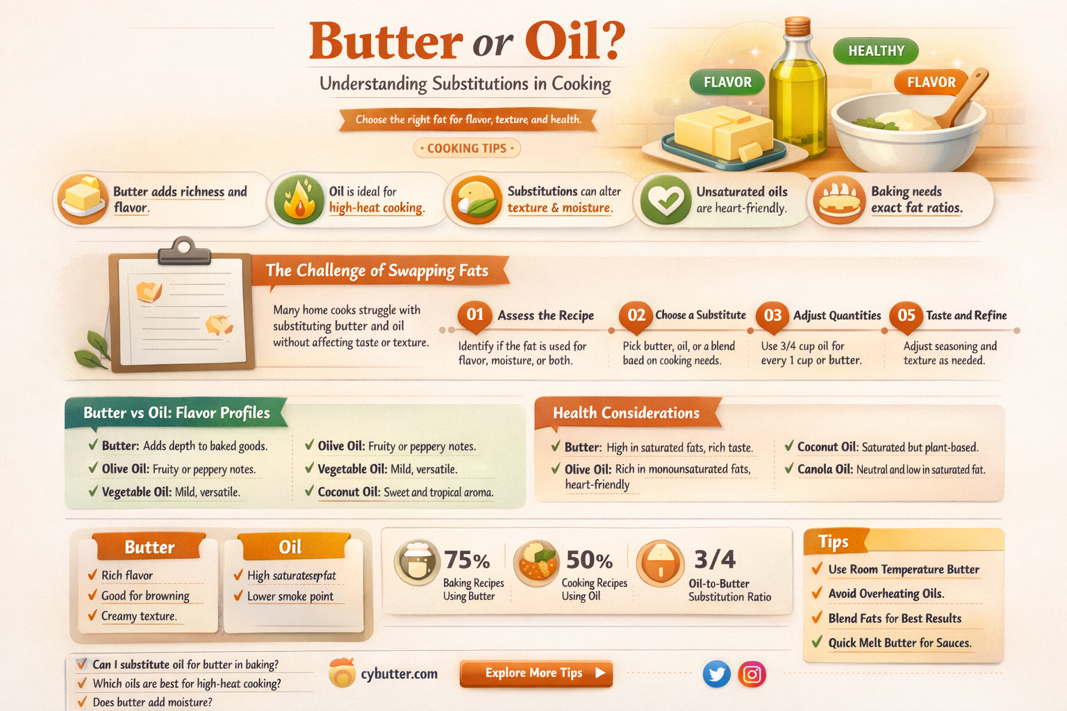 do i melt butter when substituting it for oil