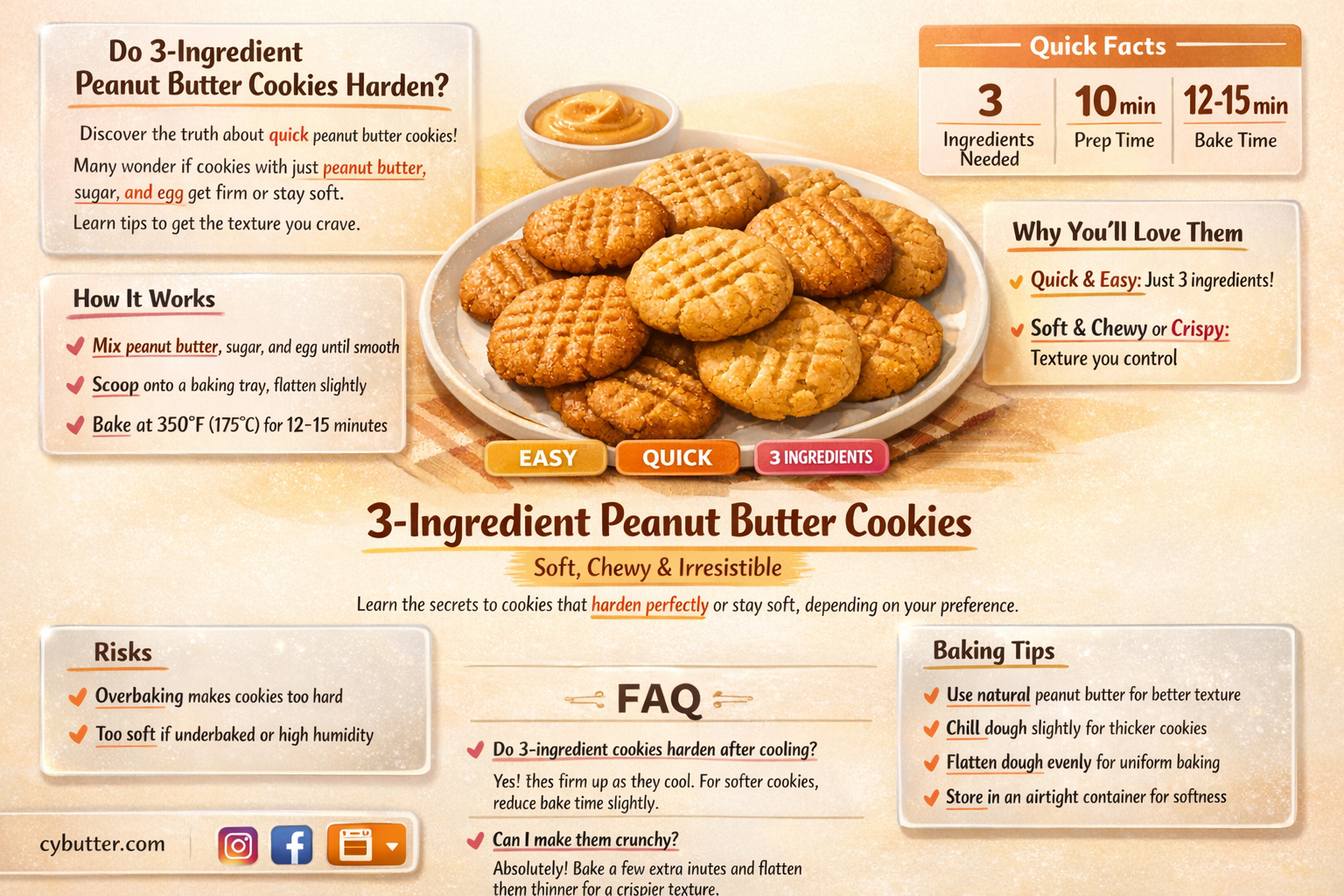 do 3 ingredient peanut butter cookies get hard
