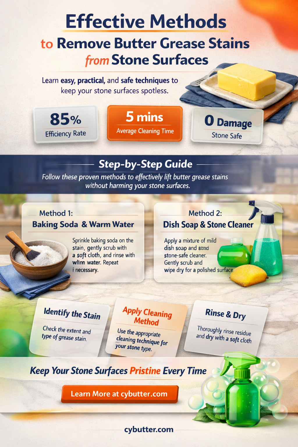 how do you get butter grease stains off stone
