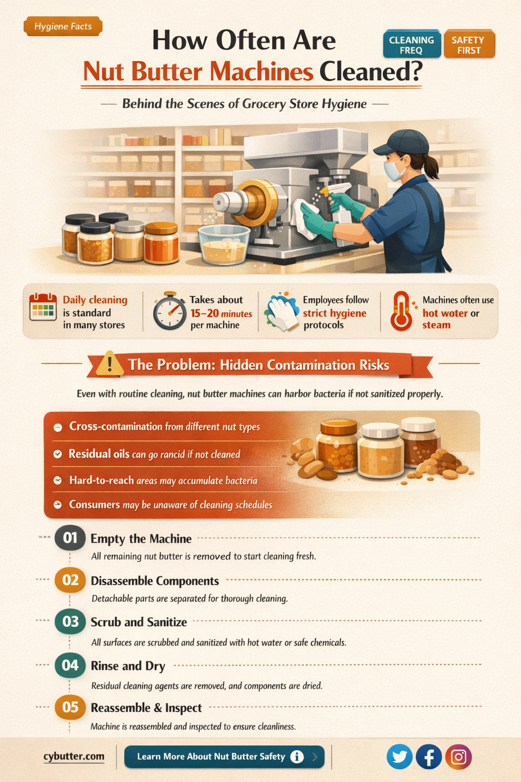 do nut butter machines get cleaned in grocery store