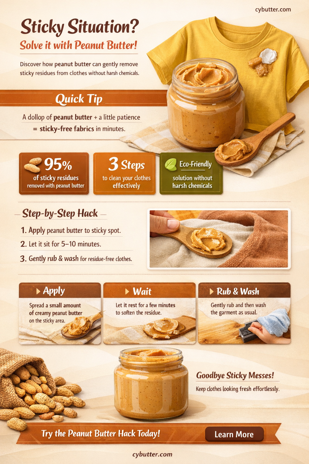 does peanut butter get rid of sticky residue from clothes