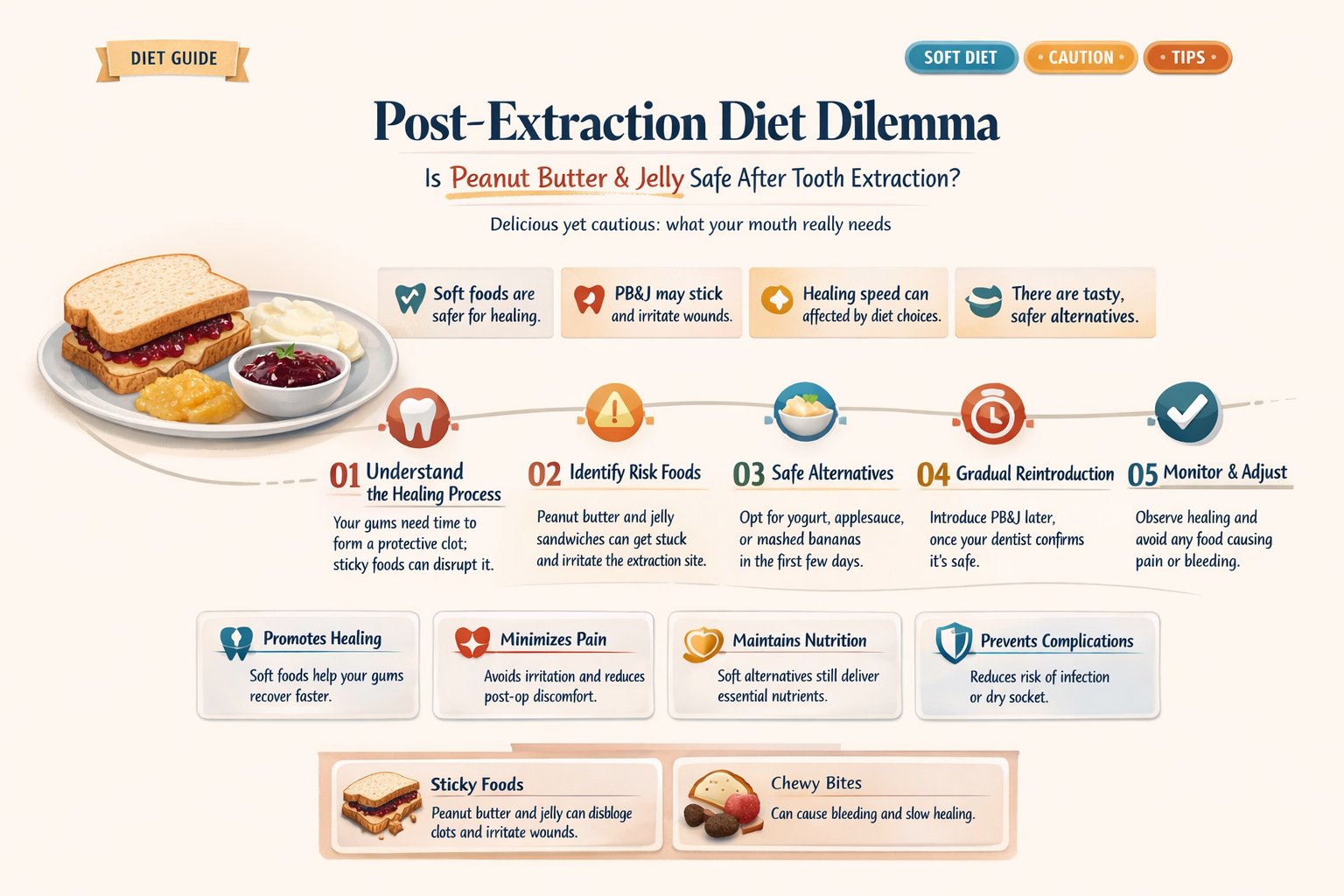 can i eat peanut butter and jelly after tooth extraction