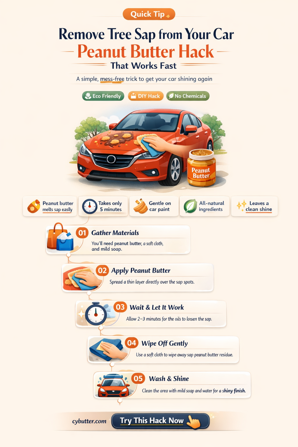 how get tree sap off car peanut butter