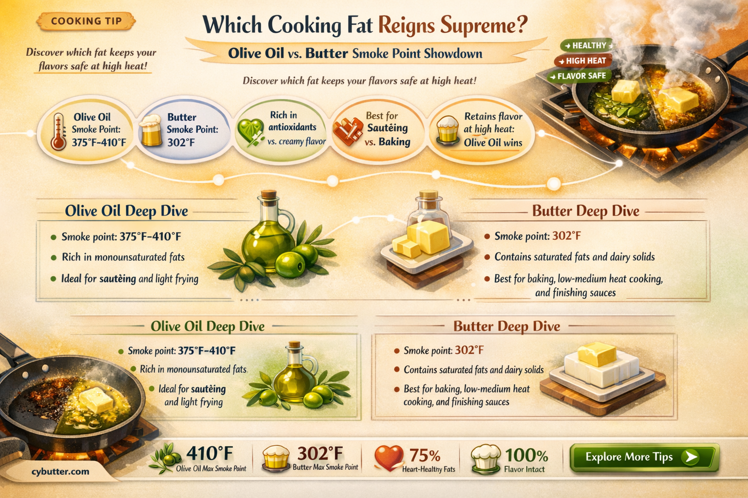 does olive oil or butter have a higher smoke point
