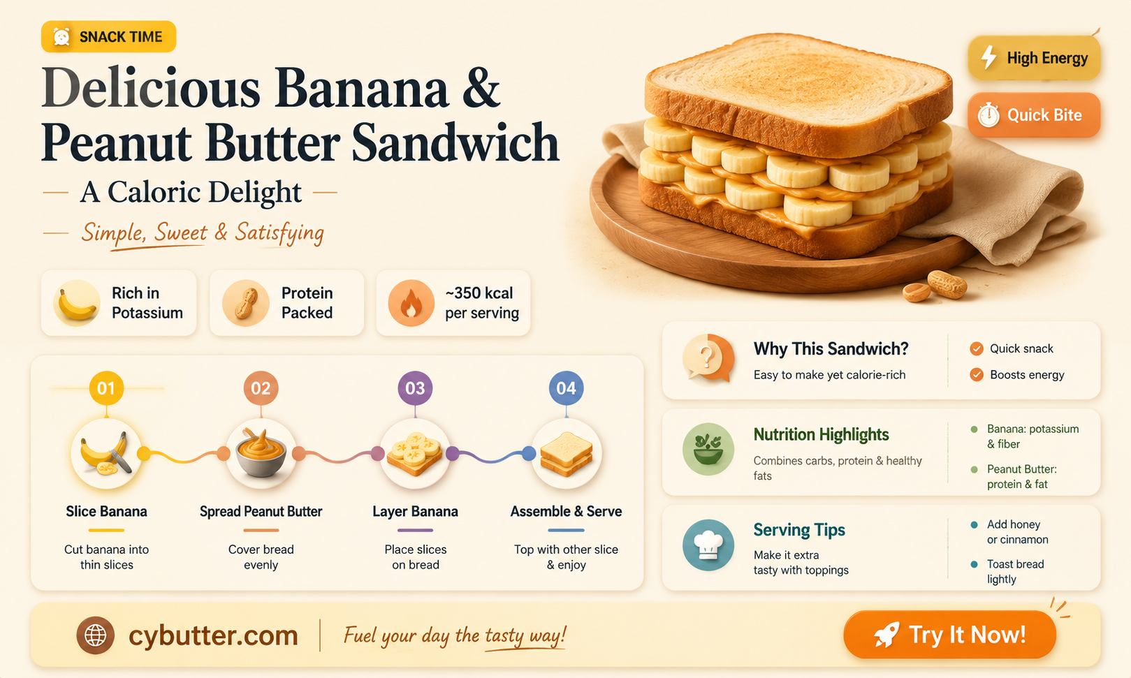 how many calories in a banana and peanut butter sandwich
