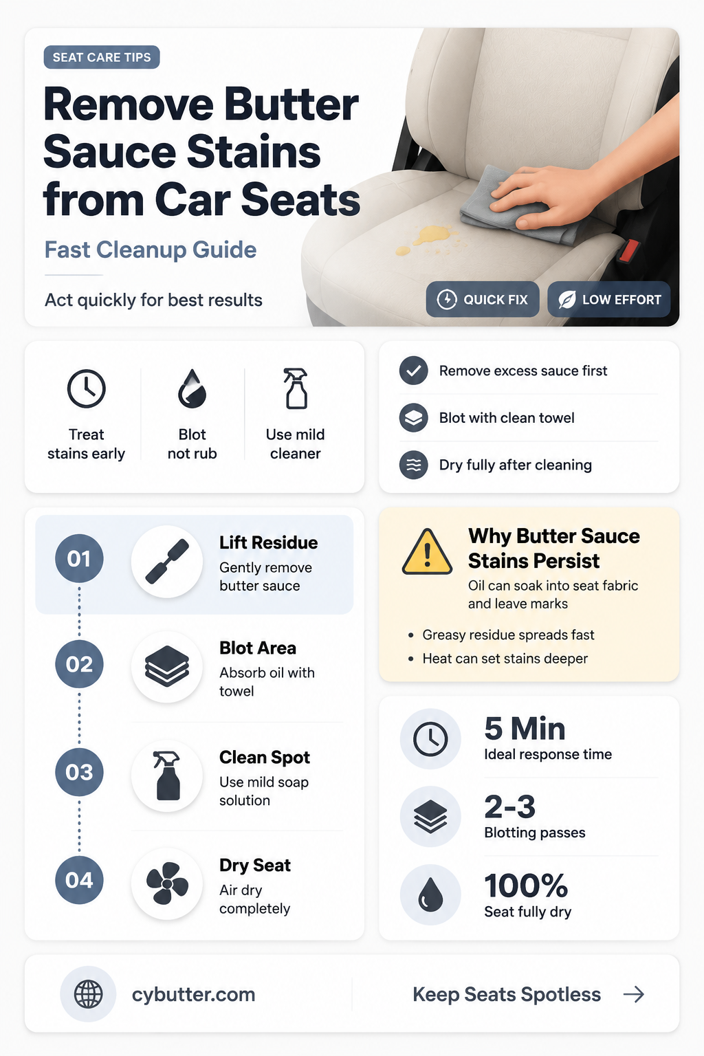 how to get butter sauce out of car sat