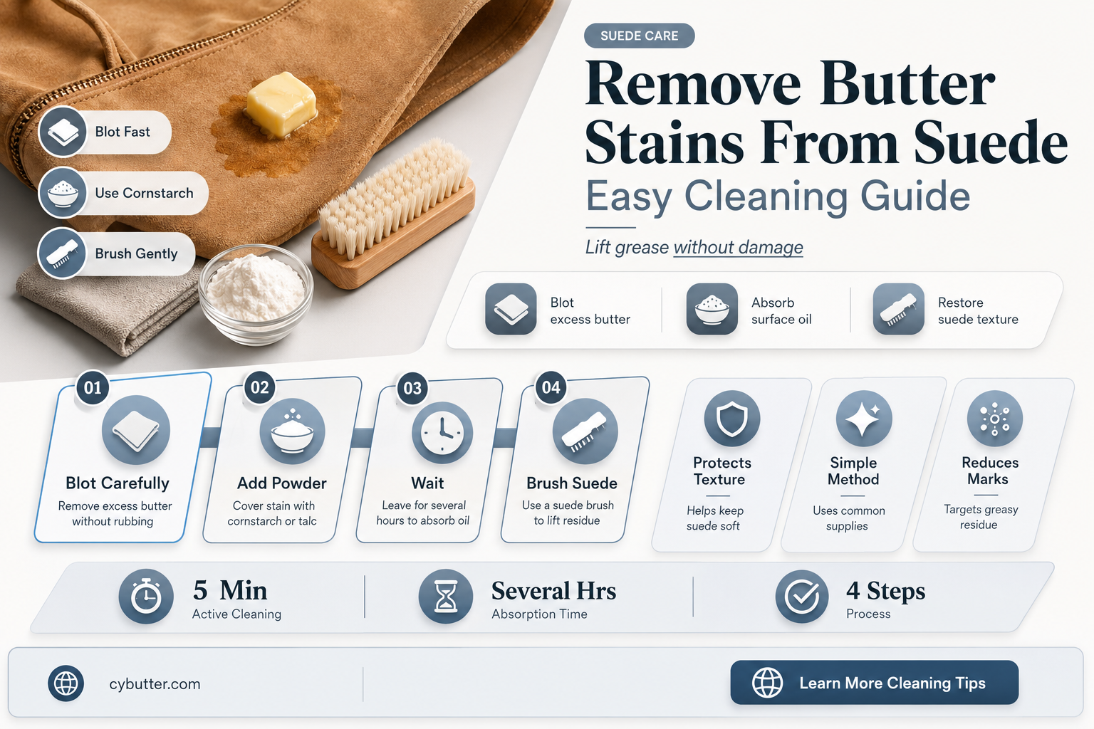 how to get butter out of suade