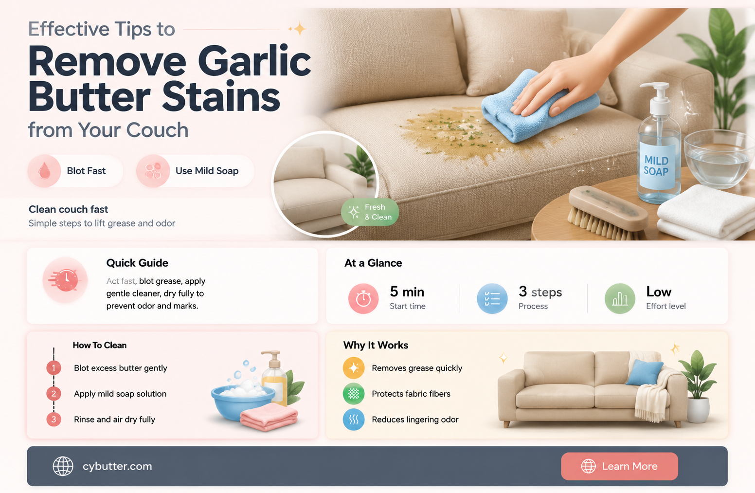 how to get garlic butter out of couch