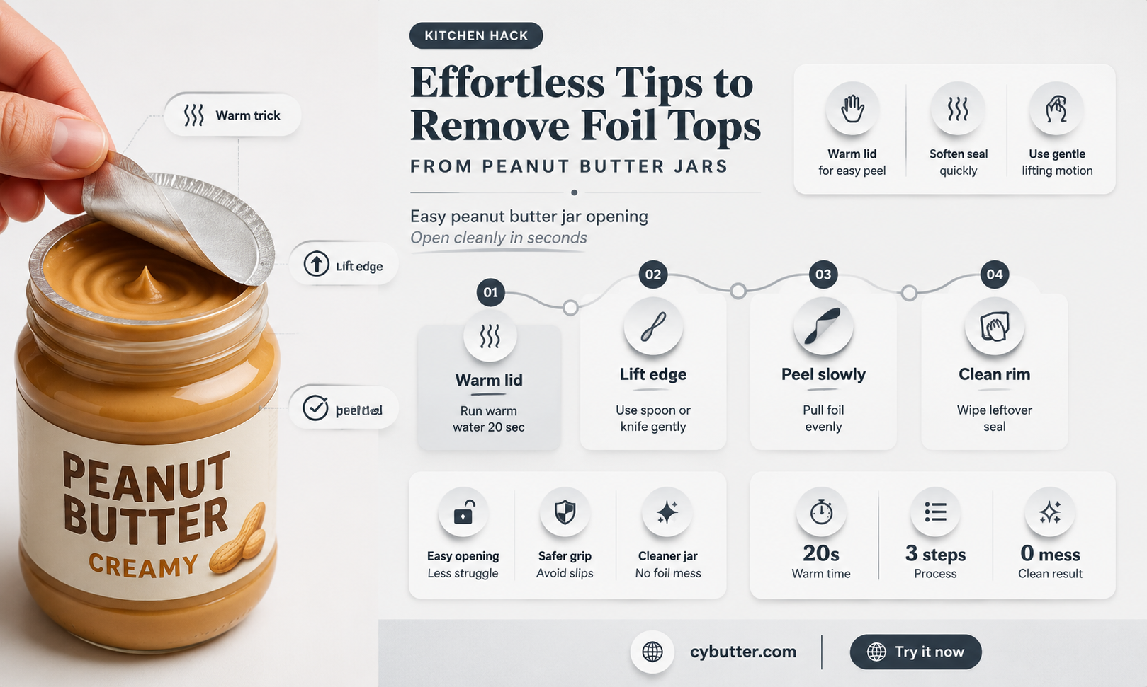 how to get foil top off peanut butter jar