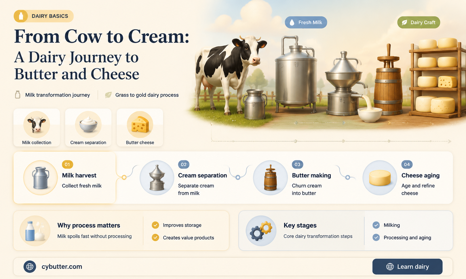 how to get from the cow to butter cheese cream