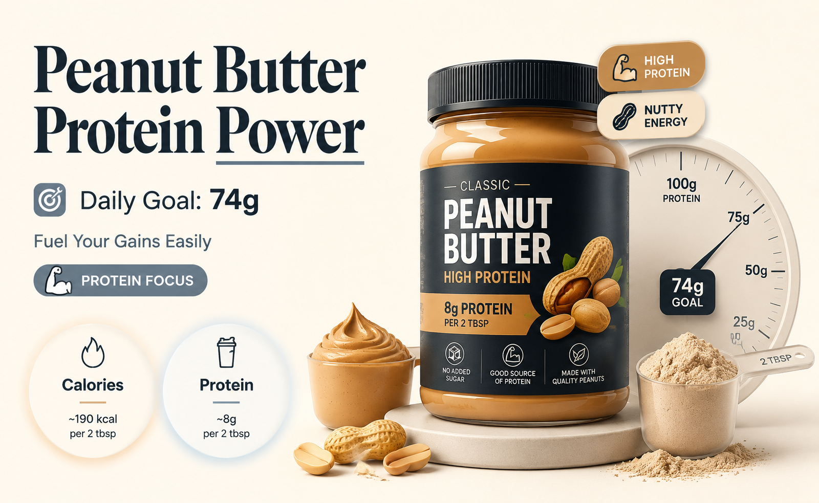 how much peanut butter to get 74 grams of protein