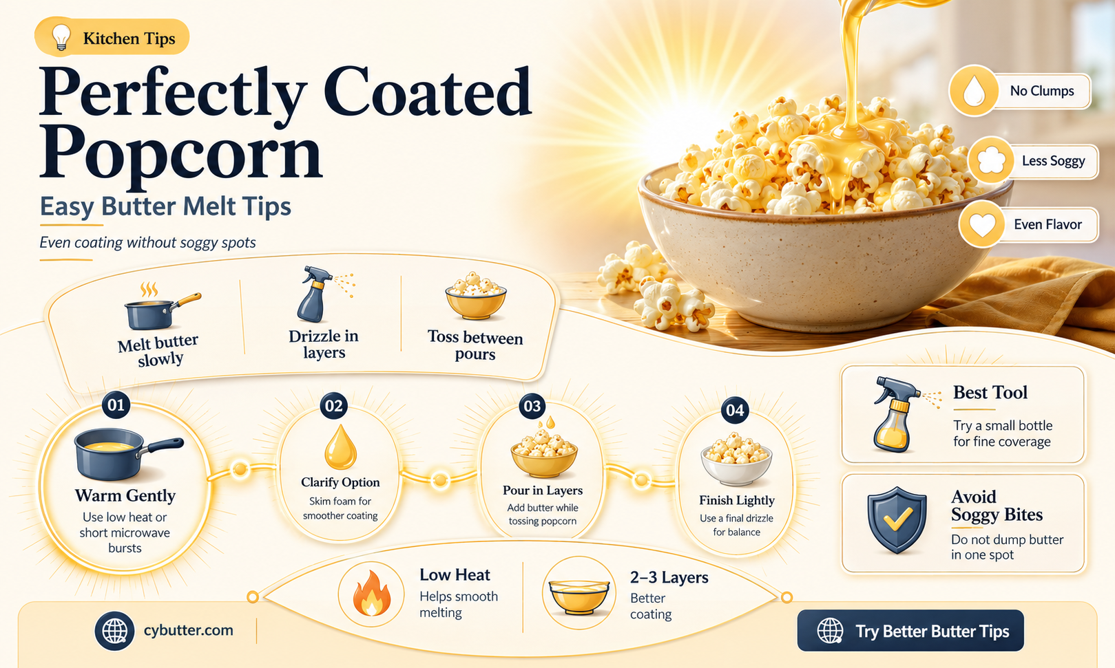 how to evenly get melted butter on homade popcorn