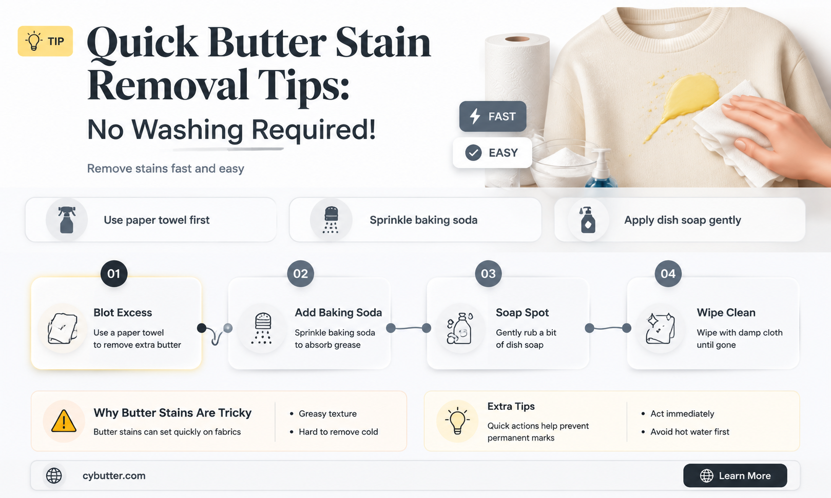 how to get butter out of clothes without washing