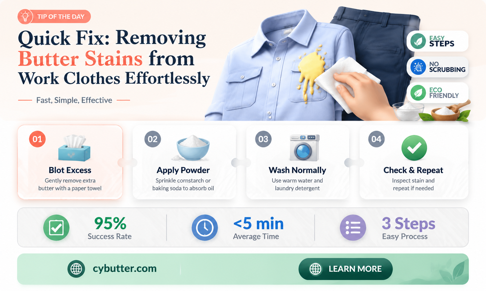 how to get butter out of clothes at work