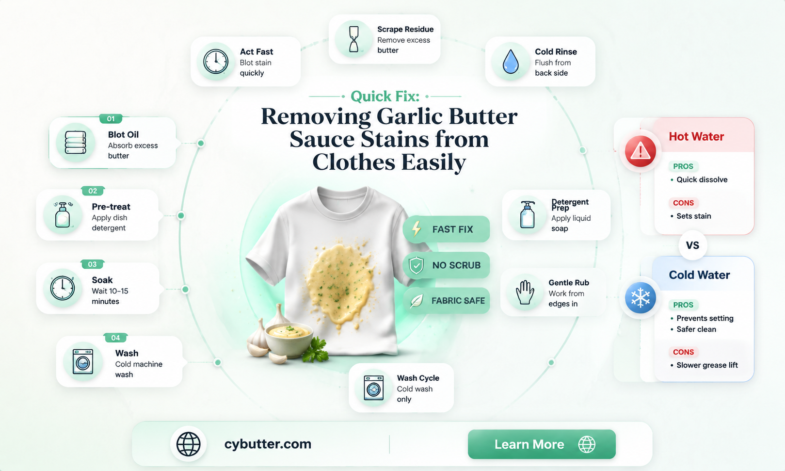 how to get garlic butter sauce out of clothes