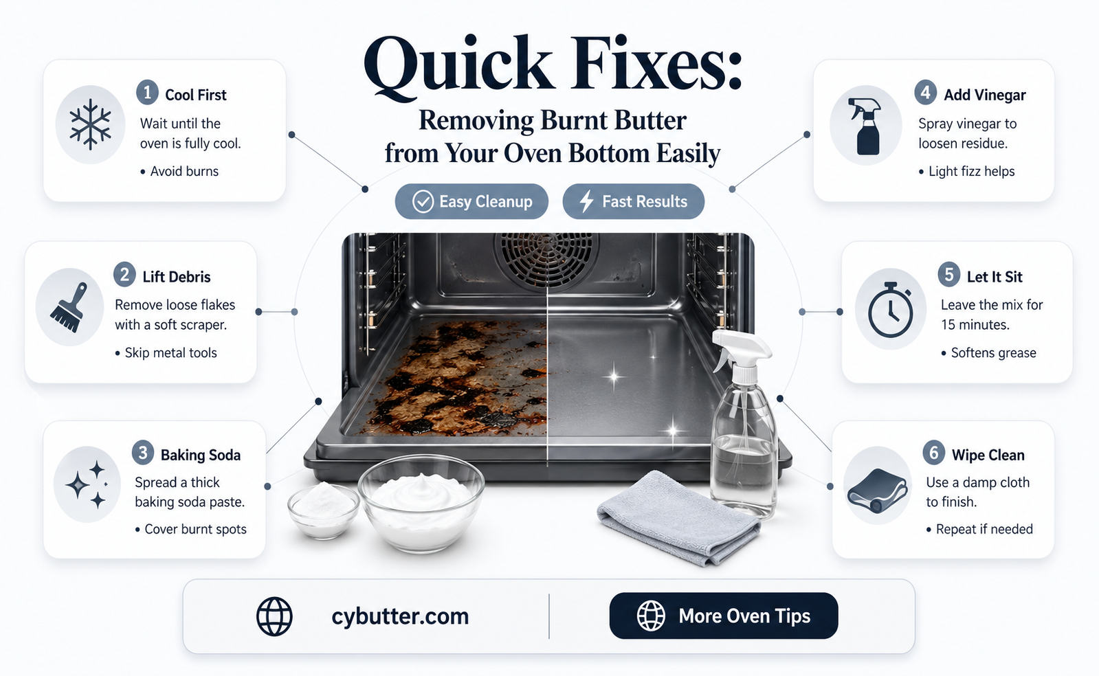 how to get burnt butter off bottom of oven