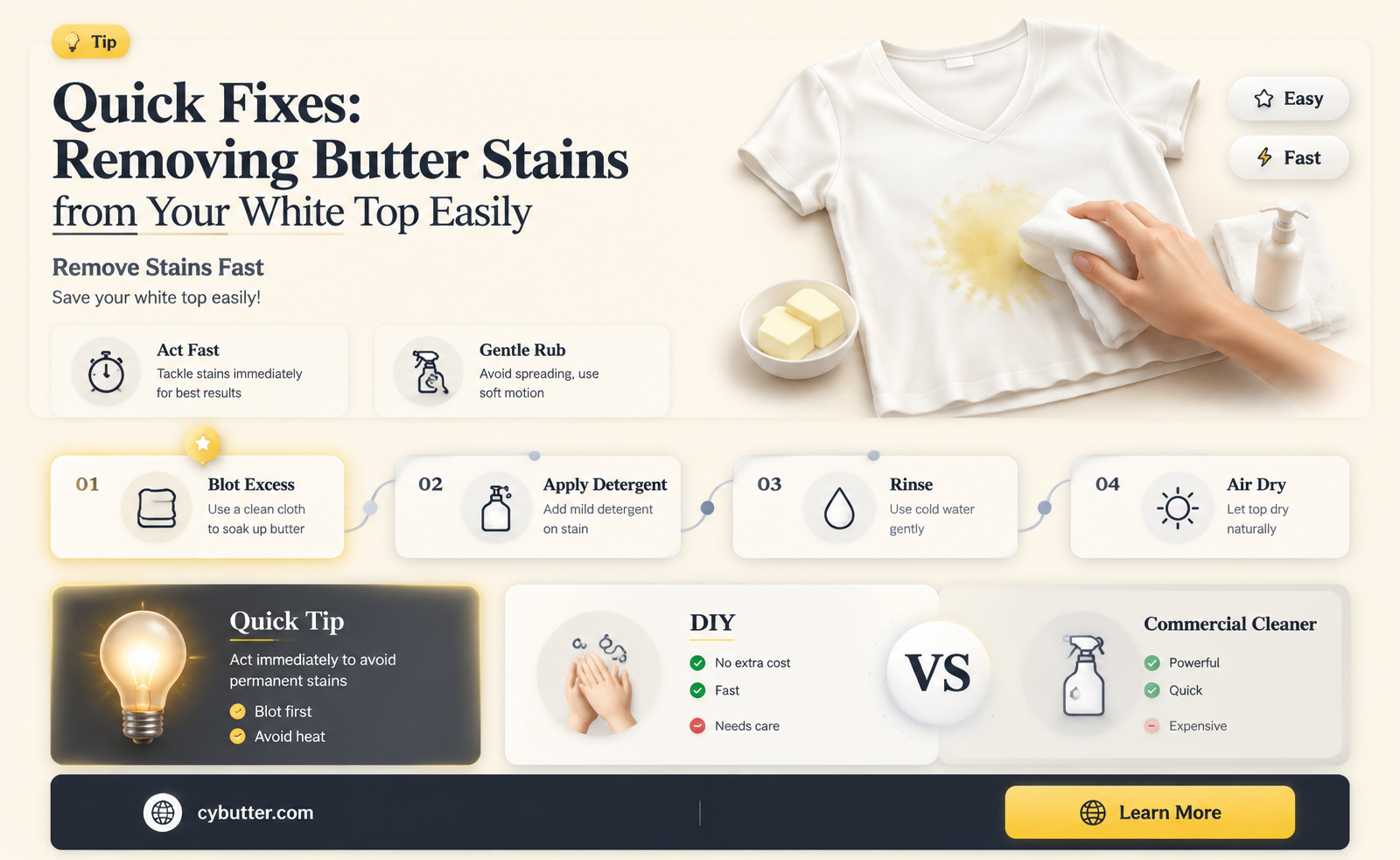 how ot get butter out of awhite top