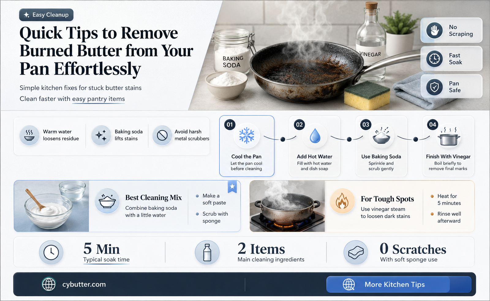 how to get burned butter off a pan