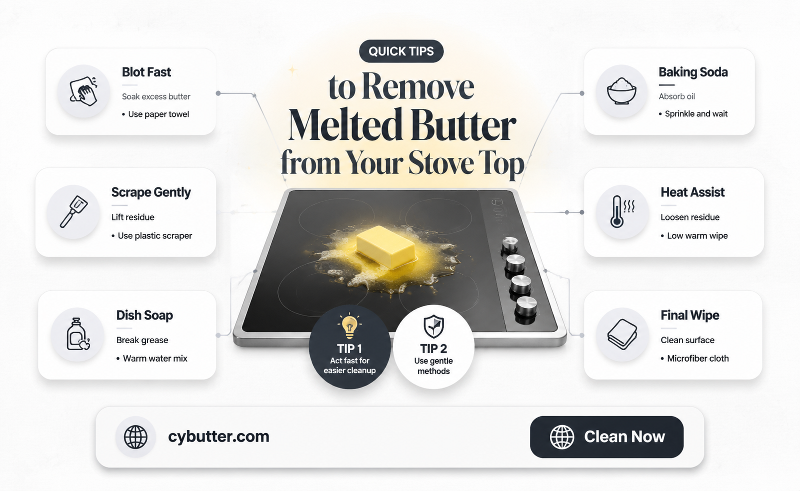 how to get melted butter off stove top